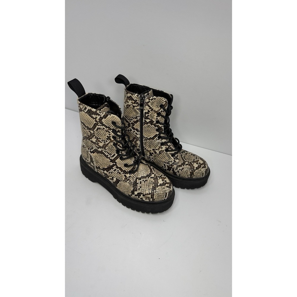 YOKI Combat Chunky Platform Boots Brown Woman 36 US 6 Vegan Snakeskin LaceUp ZIP